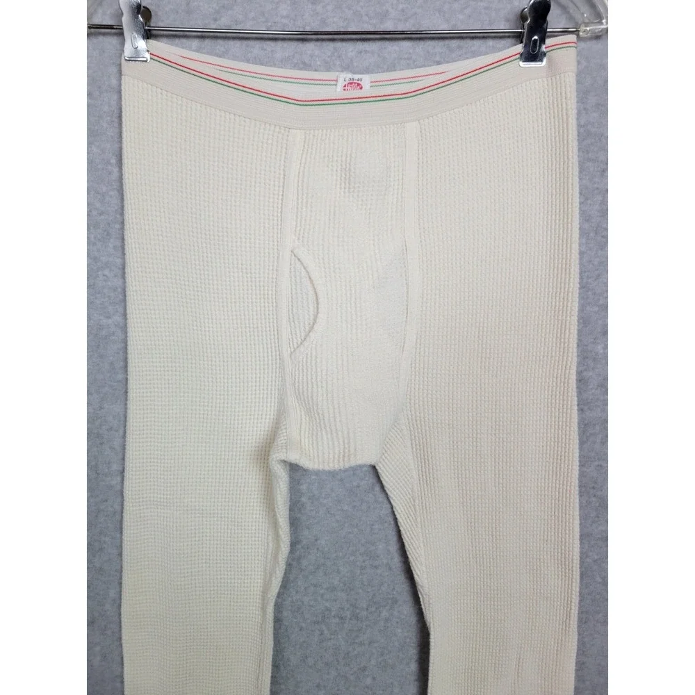 Vtg‎ Hills Store Mens White Cotton Thermal Long Johns Waffle Knit Cotton USA L